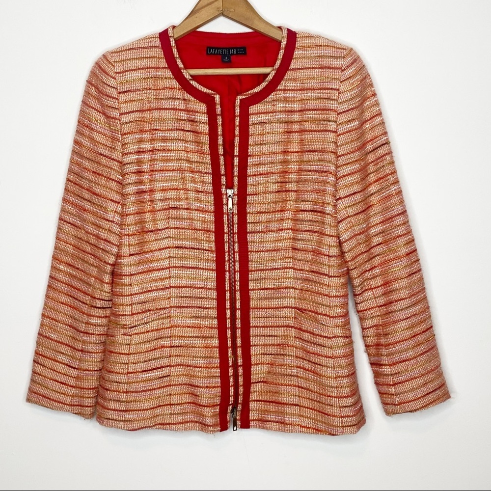 Lafayette 148 size 4 Tweed Jacket Orange Red zipper